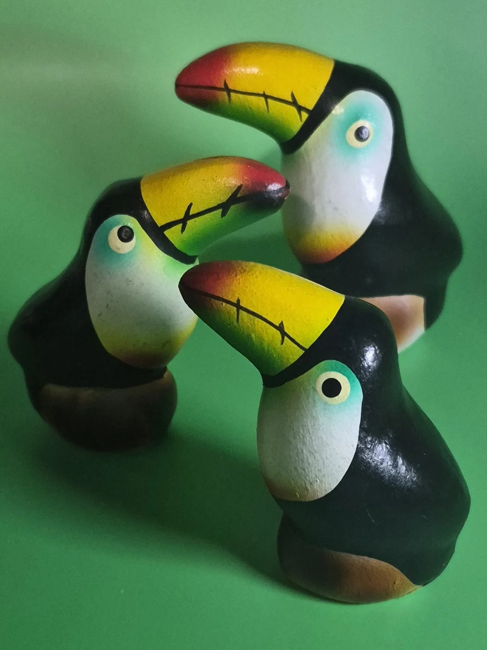 MCM Colorful Toucan Figurines in Green, Yellow, Black